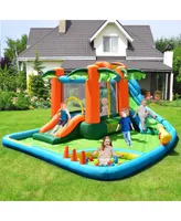 Costway Inflatable Bounce House Kids Water Splash Pool Dual Slide Jumping Castle w/ Bag