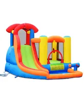 Costway Inflatable Bounce House Water Slide w/ Climbing Wall Splash Pool Water Cannon