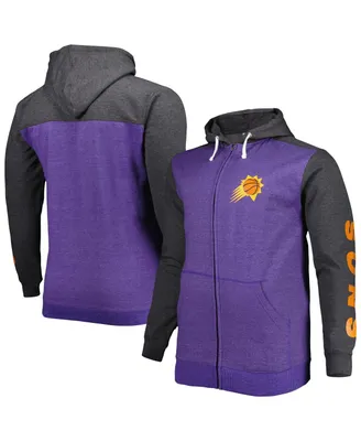 Men's Fanatics Purple, Heathered Black Phoenix Suns Big and Tall Down Distance Full-Zip Hoodie