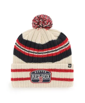 Men's '47 Brand Natural Boston Red Sox Home Patch Cuffed Knit Hat with Pom