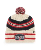 Men's '47 Brand Natural Boston Red Sox Home Patch Cuffed Knit Hat with Pom