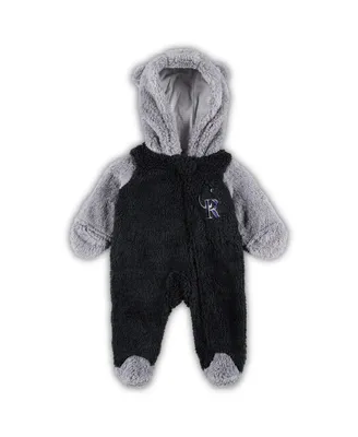 Newborn and Infant Boys Girls Black, Gray Colorado Rockies Game Nap Teddy Fleece Bunting Full-Zip Sleeper