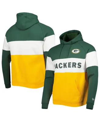 Men's New Era Gold Green Bay Packers Colorblock Current Pullover Hoodie