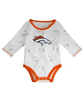 Newborn and Infant Boys Girls White, Orange Denver Broncos Dream Team Onesie Pants Hat Set