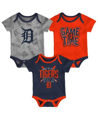 Newborn and Infant Boys Girls Detroit Tigers Navy, Orange, Heathered Gray Game Time Three-Piece Bodysuit Set