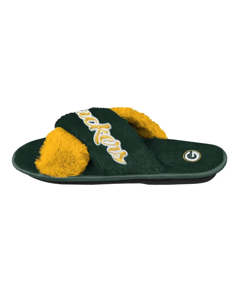 Women's Foco Green Bay Packers Two-Tone Crossover Faux Fur Slide Slippers