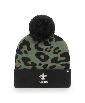 Women's '47 Brand Green, Black New Orleans Saints Bagheera Cuffed Knit Hat With Pom