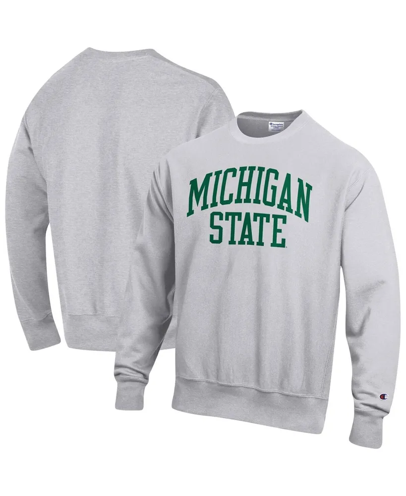 Men's Champion Heathered Gray Michigan State Spartans Arch Reverse Weave Pullover Sweatshirt