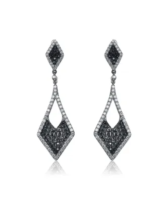 Genevive Sterling Silver Black And White Gold Plated Kite Shape Drop Earrings