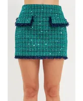 endless rose Women's Fringed Tweed Mini Skirt