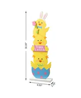 Glitzhome 30" H Easter Wooden Stacked Chicks Porch Decor