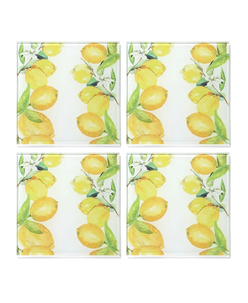 American Atelier 4 X 4" Lemon Branches Glass Coasters Set, 4 Piece