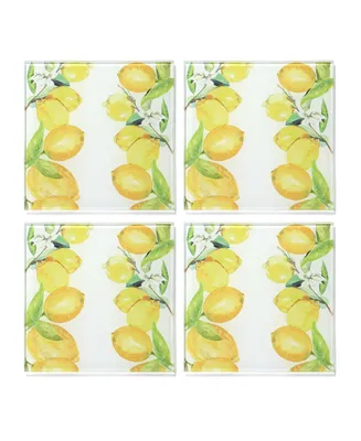 American Atelier 4 X 4" Lemon Branches Glass Coasters Set, 4 Piece