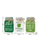 Glitzhome 7" H St. Patrick's Wooden Mason Jar Table Decor, Set of 3