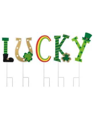 Glitzhome St. Patrick's Metal "Lucky" Yard Stake, Set of 5