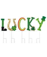 Glitzhome St. Patrick's Metal "Lucky" Yard Stake, Set of 5