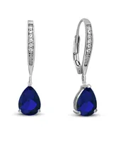 Genevive Sterling Silver Cubic Zirconia Teardrop Leaver back Earrings