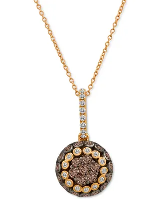 Le Vian Chocolate Diamond (3/4 ct. t.w.) & Vanilla Diamond (1/10 ct. t.w.) Oval Halo 18" Pendant Necklace in 14k Rose Gold