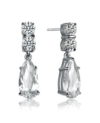 Genevive Sterling Silver Cubic Zirconia Long Narrow Teardrop Earrings