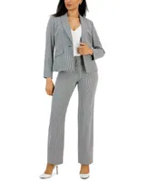 Le Suit Gingham Single-Button Closure Blazer and Straight Leg Mid-Rise Pantsuit, Regular and Petite Sizes