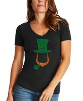 La Pop Art Women's Leprechaun Word V-neck T-shirt