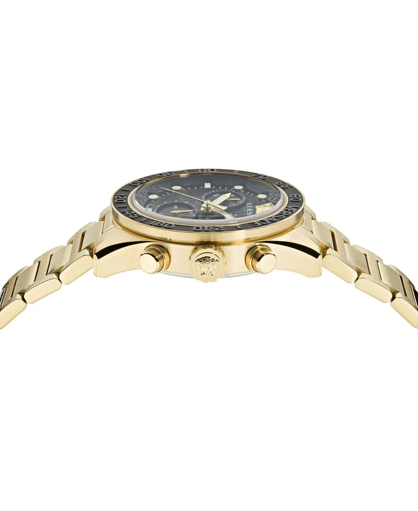 Versace Men's Swiss Chronograph Greca Dome Gold Ion Plated Bracelet Watch 43mm