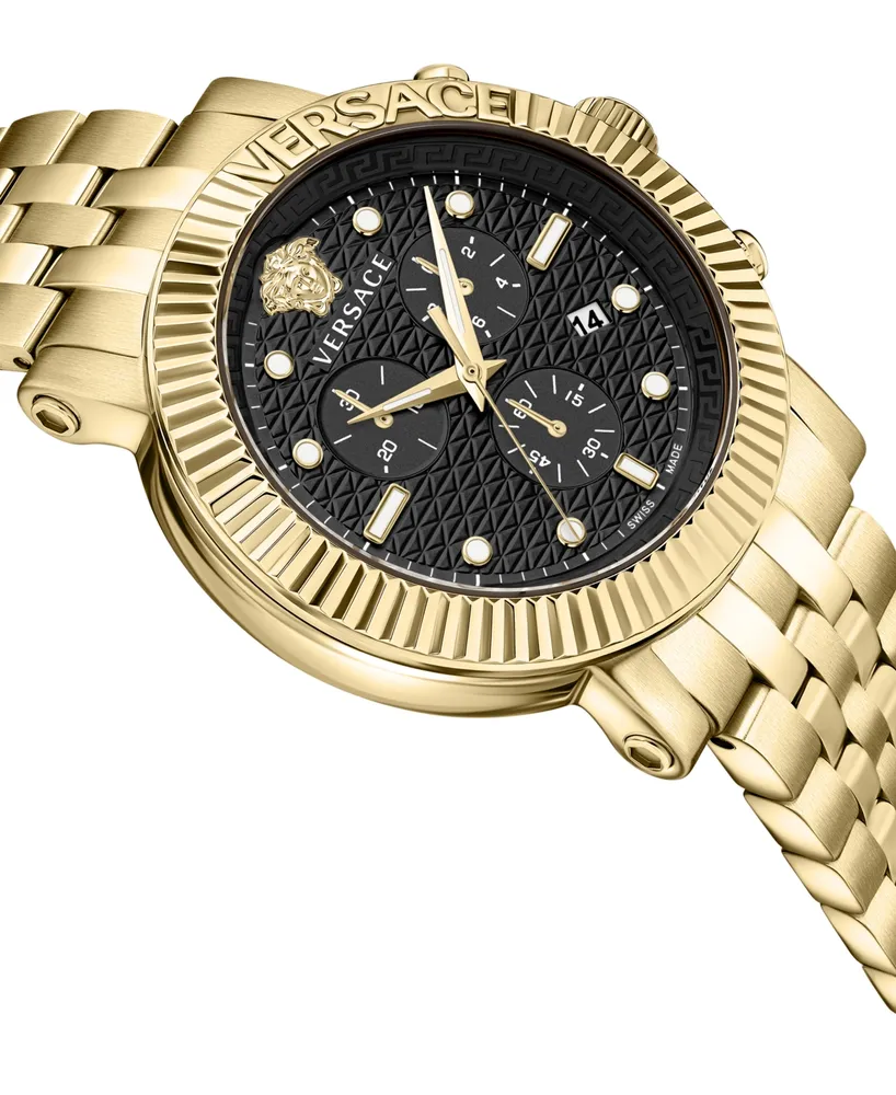Versace Men's Swiss Chronograph V-Chrono Gold Ion Plated Bracelet Watch 45mm