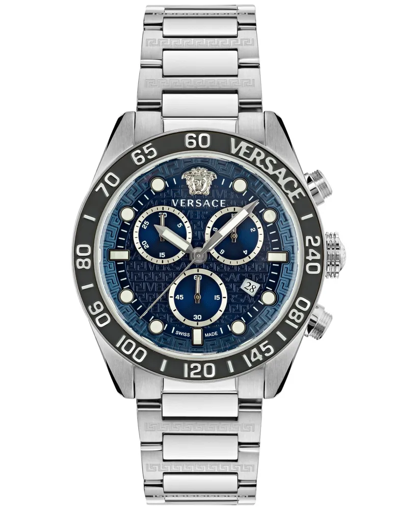 Versace Men's Swiss Chronograph Greca Dome Stainless Steel Bracelet Watch 43mm