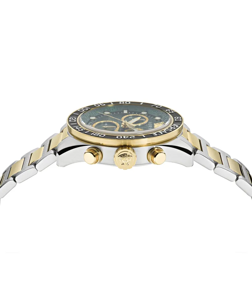 Versace Men's Swiss Chronograph Greca Dome Two Tone Bracelet Watch 43mm