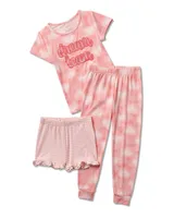 Little, Big Girls 3-Piece Pajama Set with Glitter Long Sleeve Top, Shorts, and Joggers