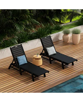Poly Reclining Outdoor Patio Chaise Lounge Chair Adjustable (Set of 2)