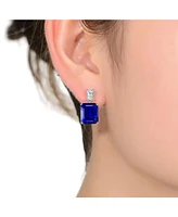 Sterling Silver White Gold Plated Clear and Colored Cubic Zirconia Two-Stone Drop Earrings