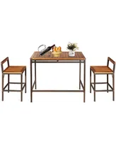 Costway 3 Pcs Patio Rattan Wicker Bar wood Table Chair Outdoor