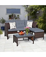 Costway 3PCS Patio Wicker Rattan Sofa Set Outdoor Sectional Conversation