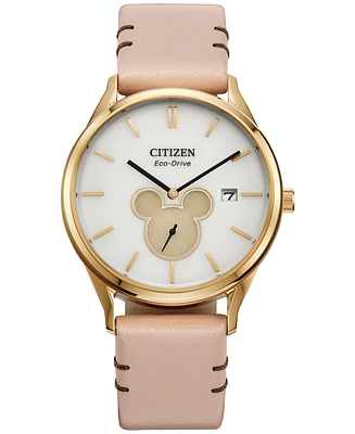 Citizen Eco-Drive Women's Disney Mickey Mouse Beige Leather Strap Watch 40mm