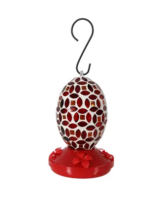 Sunnydaze Decor Glass Oval Mosaic Flower Outdoor Hummingbird Feeder - 7 in - Red