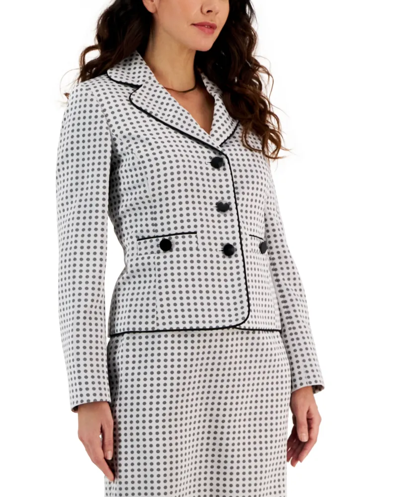 Le Suit Women's Polka-Dot Three-Button Skirt Suit, Regular and Petite Sizes