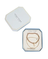 Unwritten 14K Gold Flash-Plated Light Enamel Curb Chain and Herringbone Chain Bracelet Set