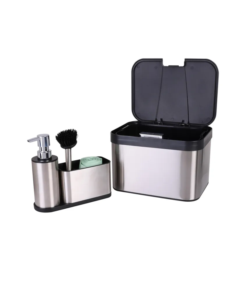 Organize It All Stainless Steel Compost Bin Set with Biodegradable Bags, Sink Organizer & Scrub Brush