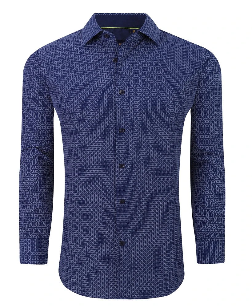 Azaro Uomo Men's Geometric Four-Way Stretch Button Down Shirt