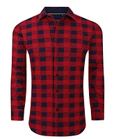 Azaro Uomo Men's Plaid Four-Way Stretch Button Down Slim Fit Shirt