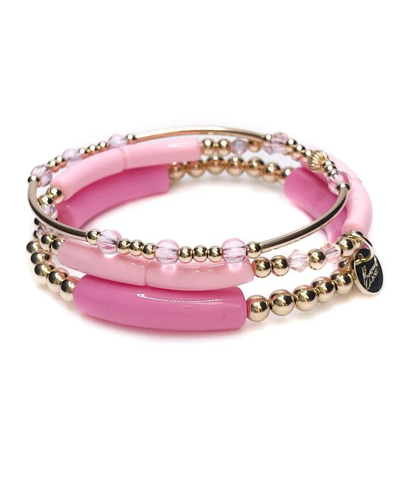 Bowood Lane Non-Tarnishing Gold filled Ball , Gold Tube, and Acrylic Stretch Bracelet Stack, 3 Pieces