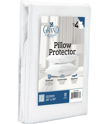The Grand Poly-Cotton Zippered Pillow Protector - 200 Thread Count - Protects Against Dust, Dirt, and Debris - Queen Size - 4 Pack