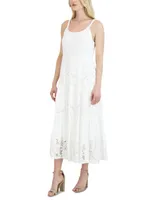 Robbie Bee Women's Lace-Inset Tiered Maxi Dress