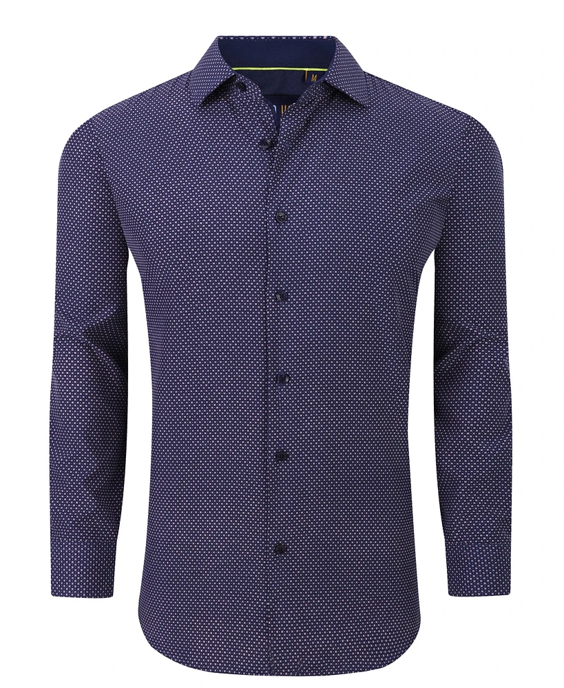 Azaro Uomo Men's Geometric Four-Way Stretch Button Down Shirt