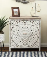 Luxen Home Distressed Floral 15.4" Medium Density Fiberboard, Wood 2-Door Storage Cabinet