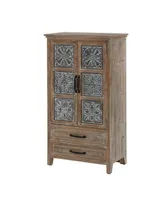 Luxen Home Farmhouse 15.35" Medium Density Fiberboard, Wood and Iron 2-Drawer 2-Door Storage Cabinet