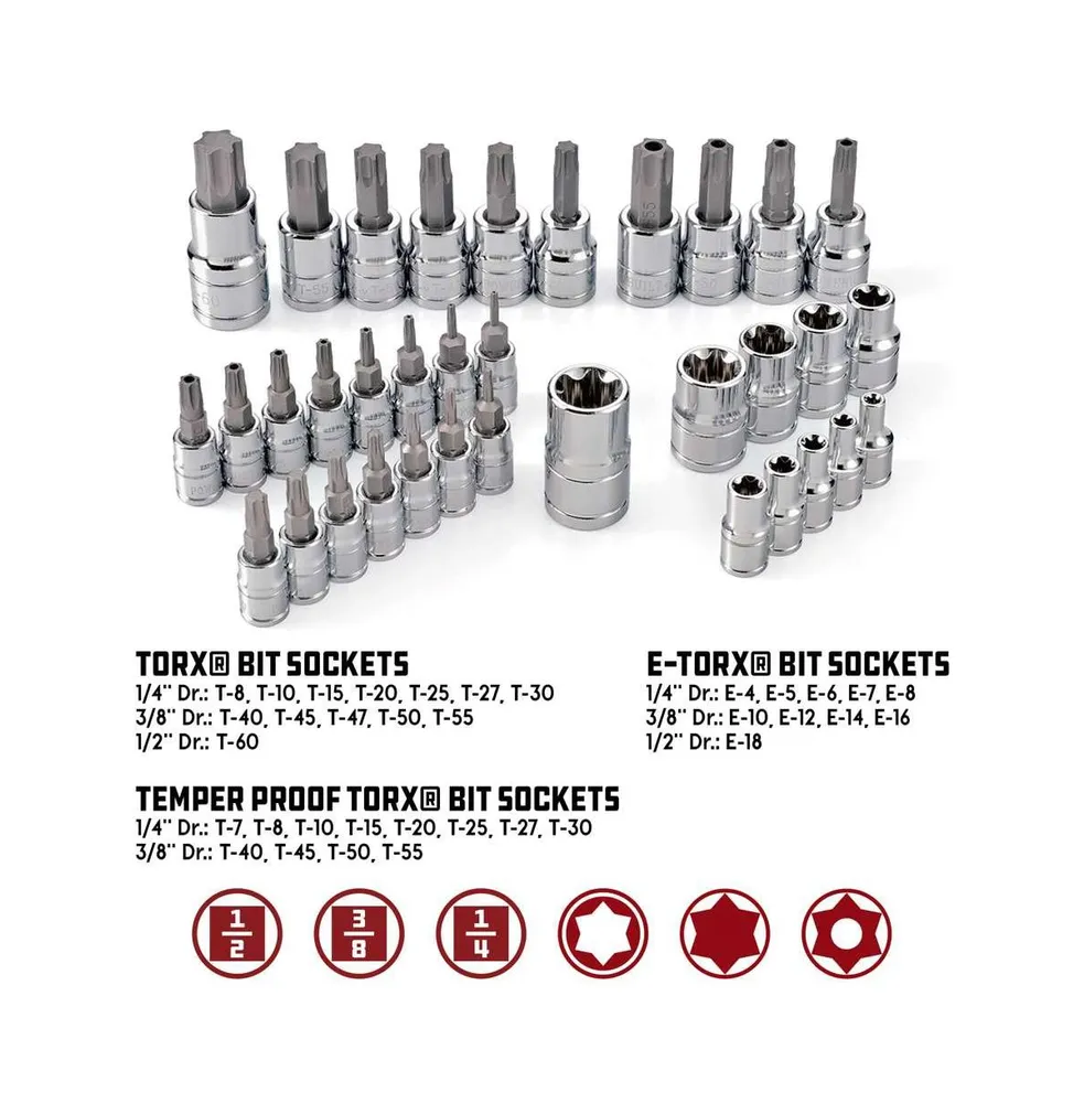 35 Piece 1/4 Inch, 3/8 Inch, and 1/2 Inch Drive Master Star Set