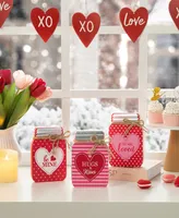 Glitzhome 7" H Valentine's Wooden Mason Jar Table Decor Set, 3 Piece