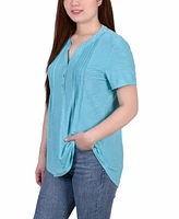 Ny Collection Petite Pintuck Short Sleeve Top